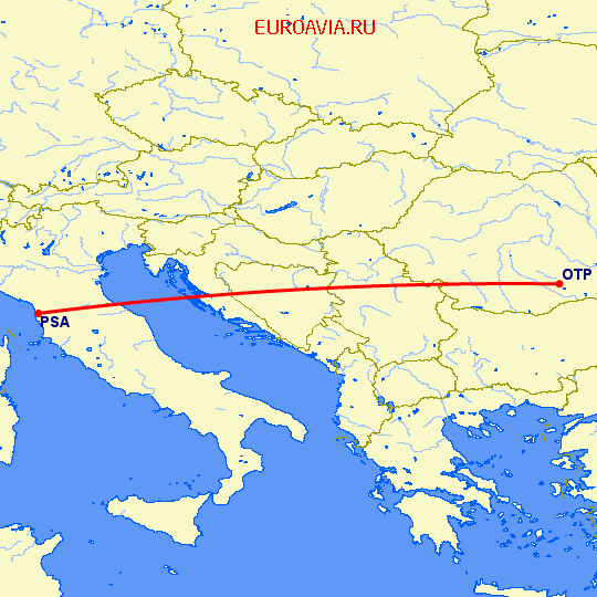 перелет Бухарест — Пиза на карте