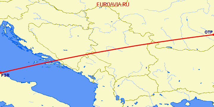 перелет Бухарест — Пескара на карте
