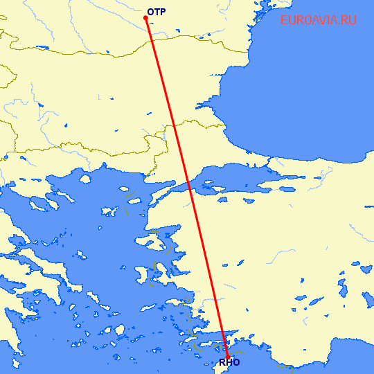 перелет Бухарест — Родос на карте