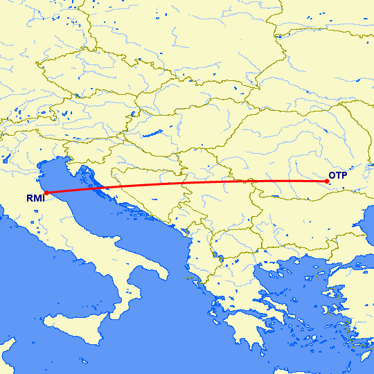 перелет Бухарест — Римини на карте