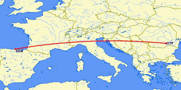 перелет Бухарест — Сантандер на карте