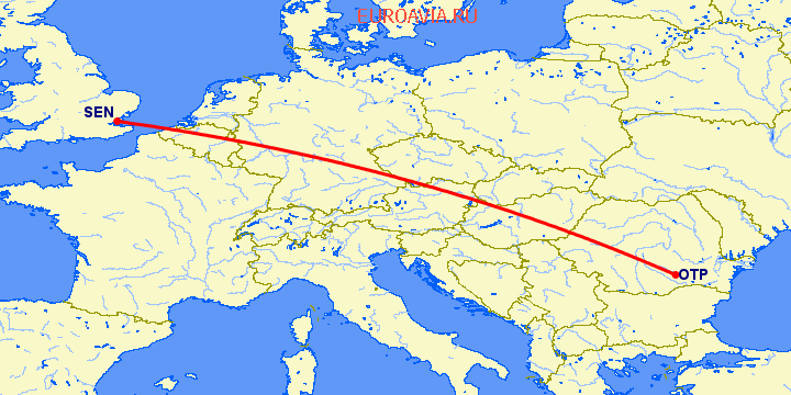 перелет Бухарест — Southend на карте