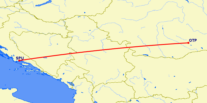 перелет Бухарест — Сплит на карте