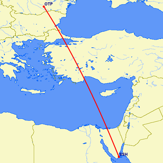 перелет Бухарест — Шарм эль Шейх на карте