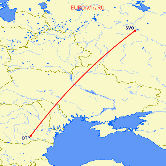 перелет Бухарест — Москва на карте
