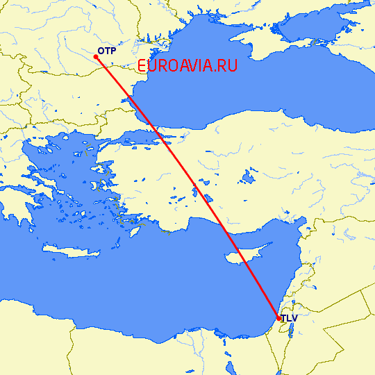 перелет Бухарест — Тель Авив на карте