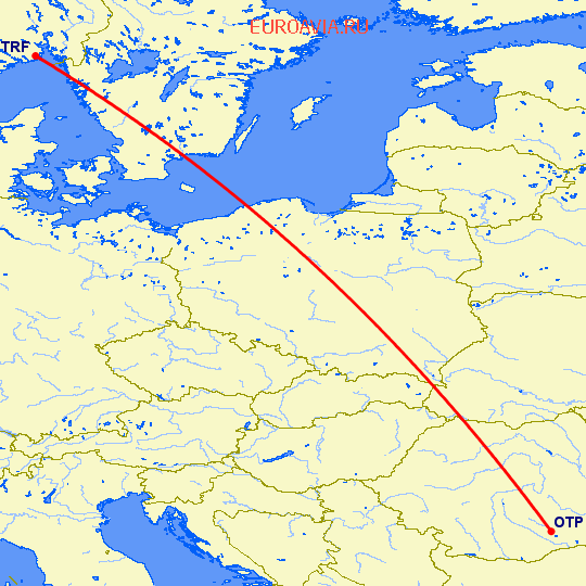 перелет Бухарест — Осло Торп на карте
