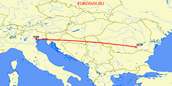 перелет Бухарест — Тревисо на карте