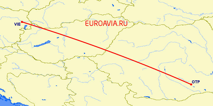 перелет Бухарест — Вена на карте