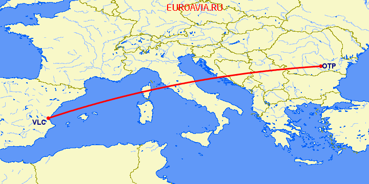 перелет Бухарест — Валенсия на карте