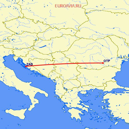 перелет Бухарест — Задар на карте