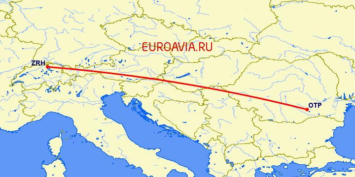 перелет Бухарест — Цюрих на карте