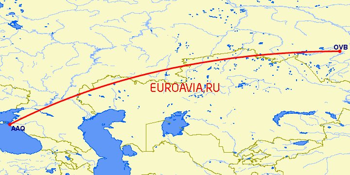 перелет Новосибирск — Анапа на карте