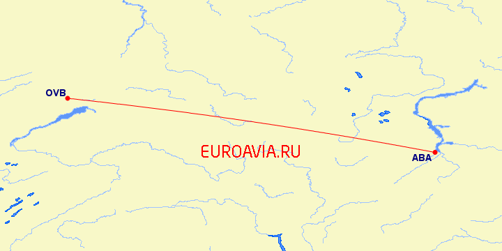 перелет Новосибирск — Абакан на карте