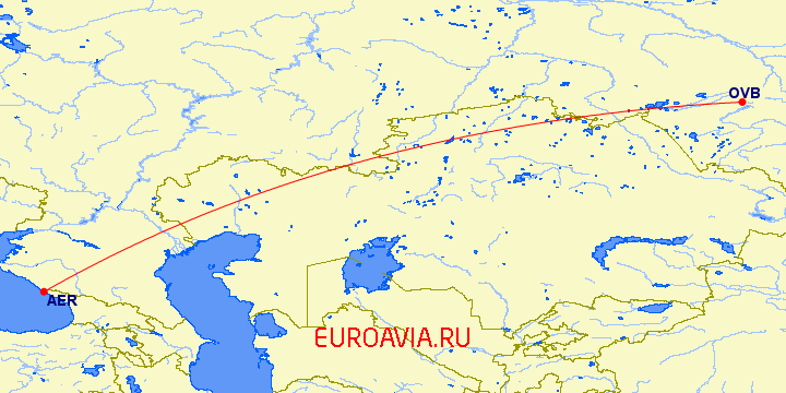 перелет Новосибирск — Сочи на карте