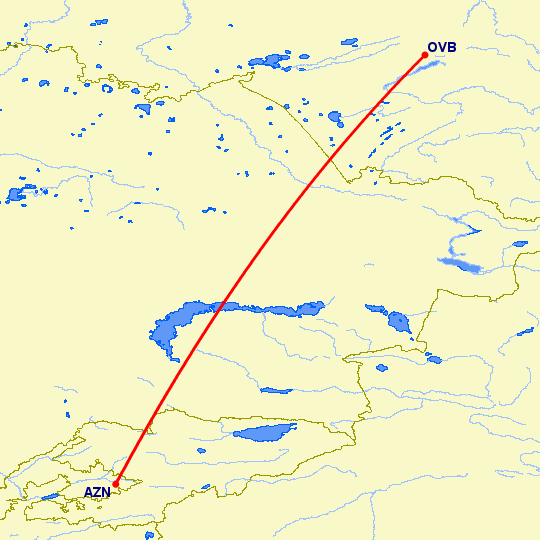 перелет Новосибирск — Андижан на карте