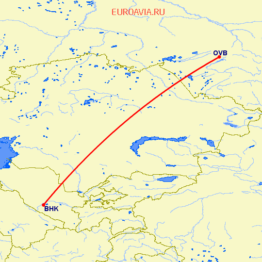перелет Новосибирск — Бухара на карте