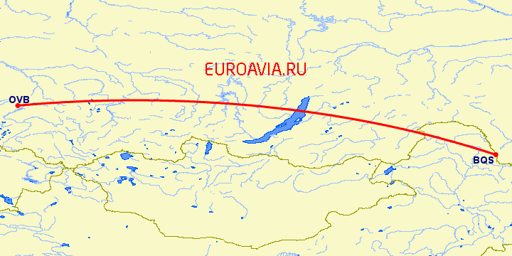 перелет Новосибирск — Благовещенск на карте