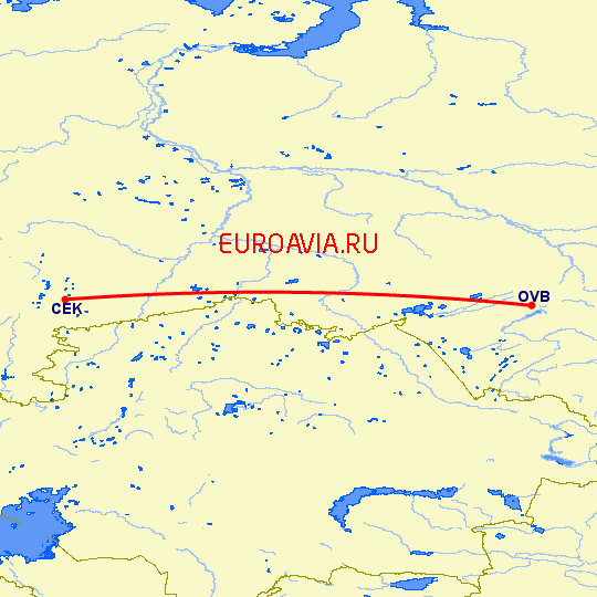 перелет Новосибирск — Челябинск на карте