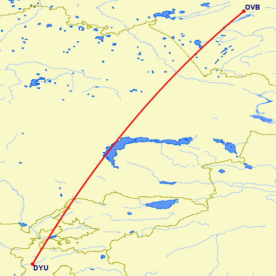 перелет Новосибирск — Душанбе на карте