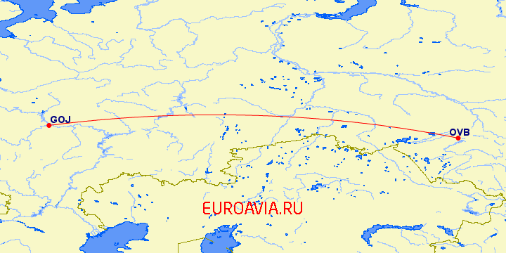 перелет Новосибирск — Нижний Новгород на карте