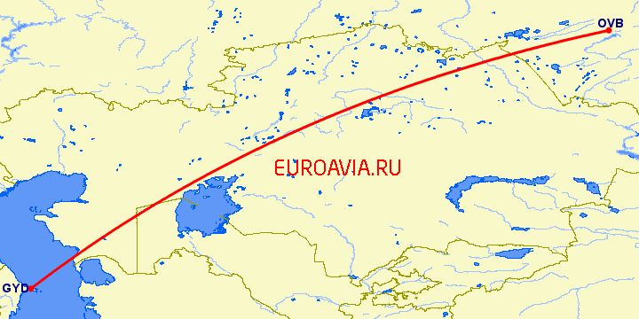 перелет Новосибирск — Баку на карте