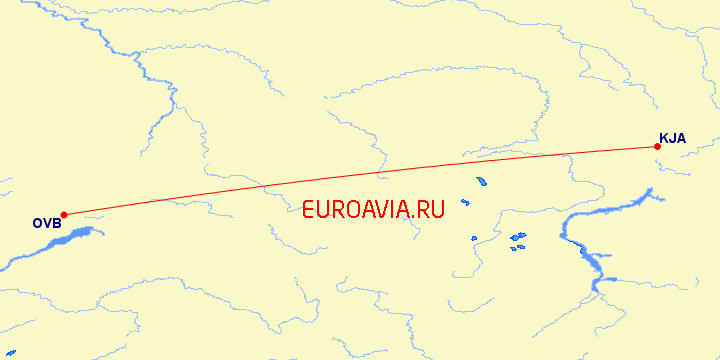 перелет Новосибирск — Красноярск на карте