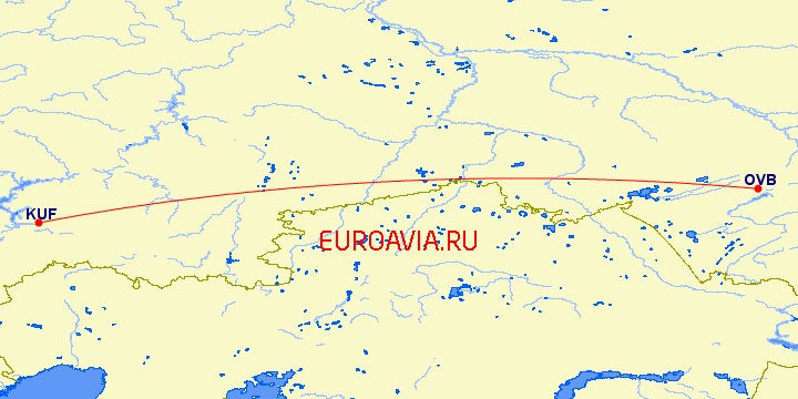 перелет Новосибирск — Самара на карте