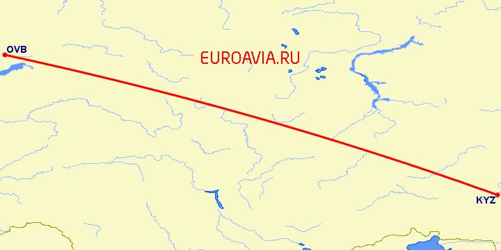 перелет Новосибирск — Кызыл на карте