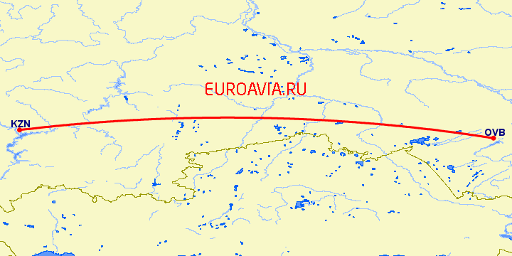 перелет Новосибирск — Казань на карте