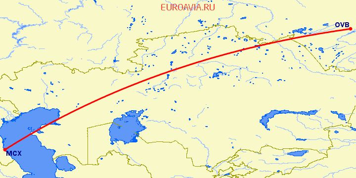 перелет Новосибирск — Махачкала на карте