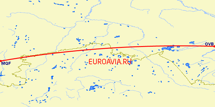 перелет Новосибирск — Магнитогорск на карте
