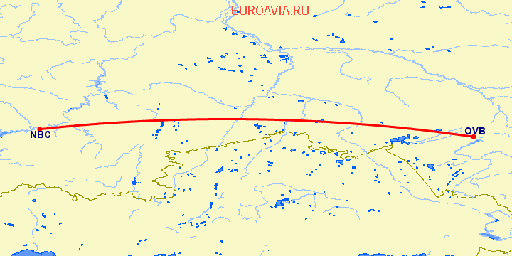 перелет Новосибирск — Набережные Челны на карте