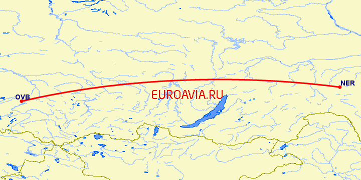 перелет Новосибирск — Нерюнгри на карте
