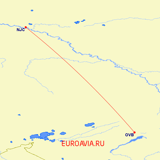 перелет Новосибирск — Нижневартовск на карте