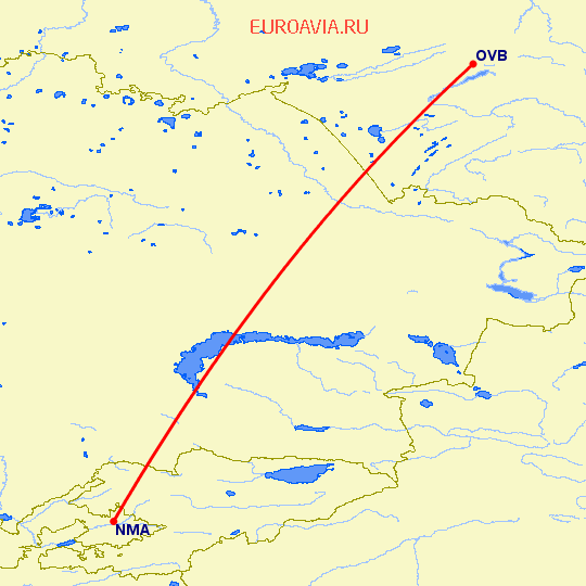перелет Новосибирск — Наманган на карте
