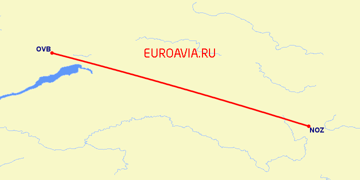 перелет Новосибирск — Новокузнецк на карте