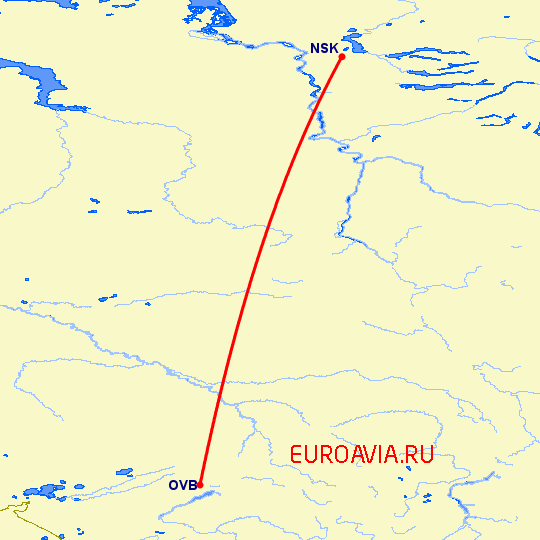 перелет Новосибирск — Норильск на карте