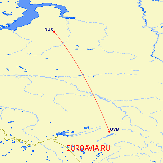 перелет Новосибирск — Новый Уренгой на карте