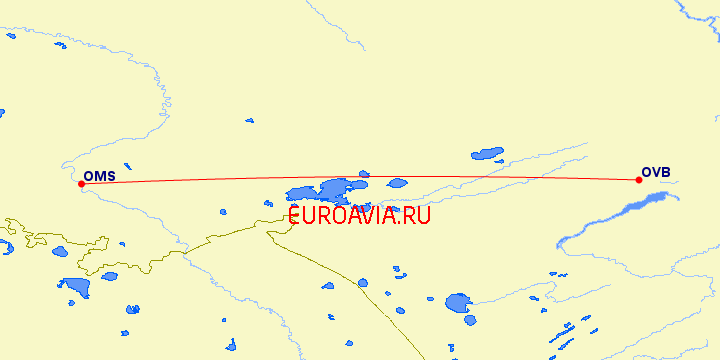 перелет Новосибирск — Омск на карте