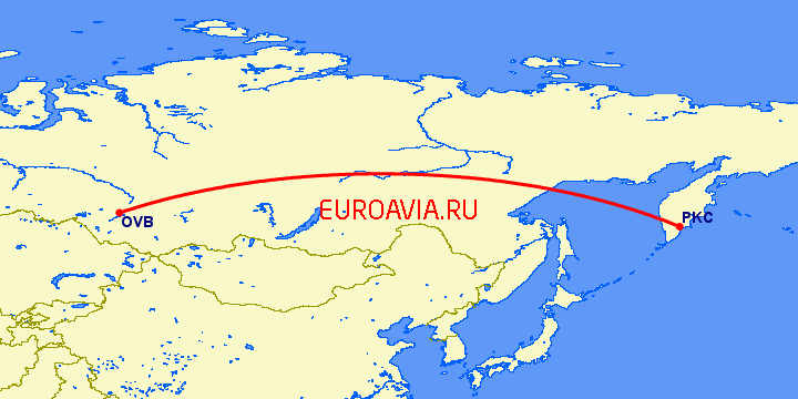 перелет Новосибирск — Петропавловск Камчатский на карте