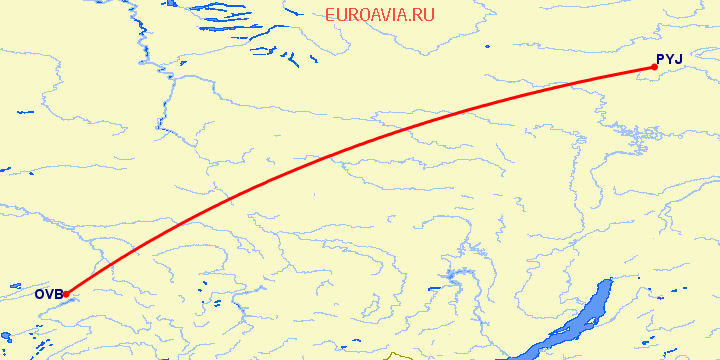 перелет Новосибирск — Полярный на карте