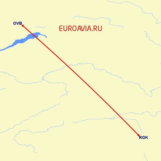 перелет Новосибирск — Горно-Алтайск на карте