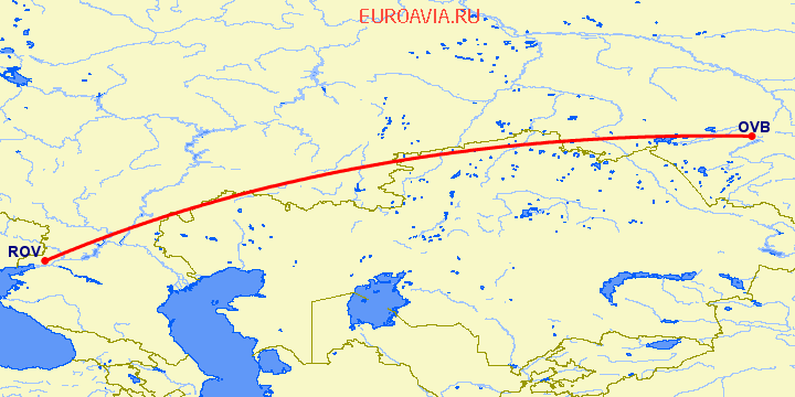 перелет Новосибирск — Ростов на карте