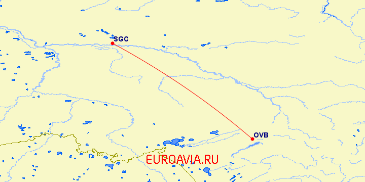 перелет Новосибирск — Сургут на карте