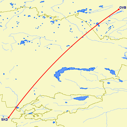 перелет Новосибирск — Самарканд на карте
