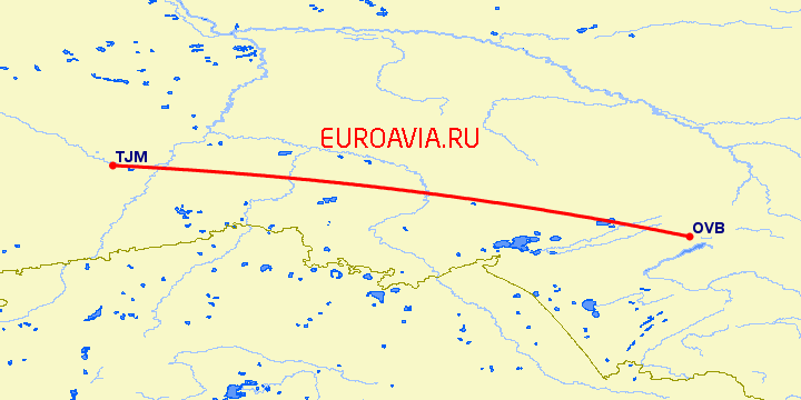 перелет Новосибирск — Тюмень на карте