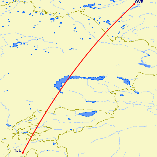 перелет Новосибирск — Куляб на карте