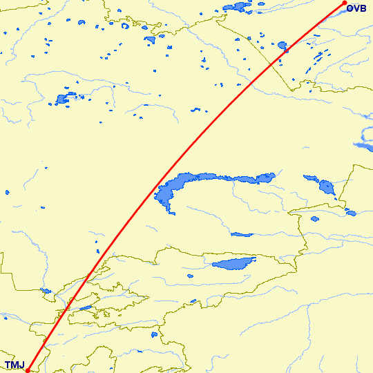 перелет Новосибирск — Термез на карте