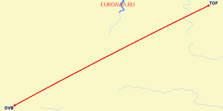 перелет Новосибирск — Томск на карте